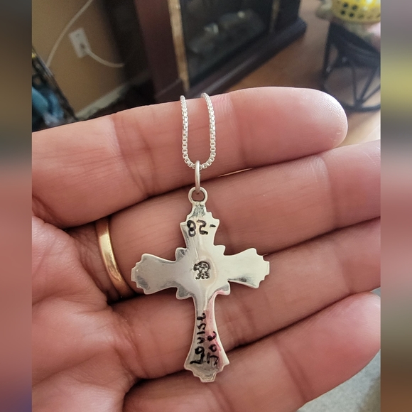 Sterling Silver Native American opal cross pendant with SS chain - Picture 3 of 3